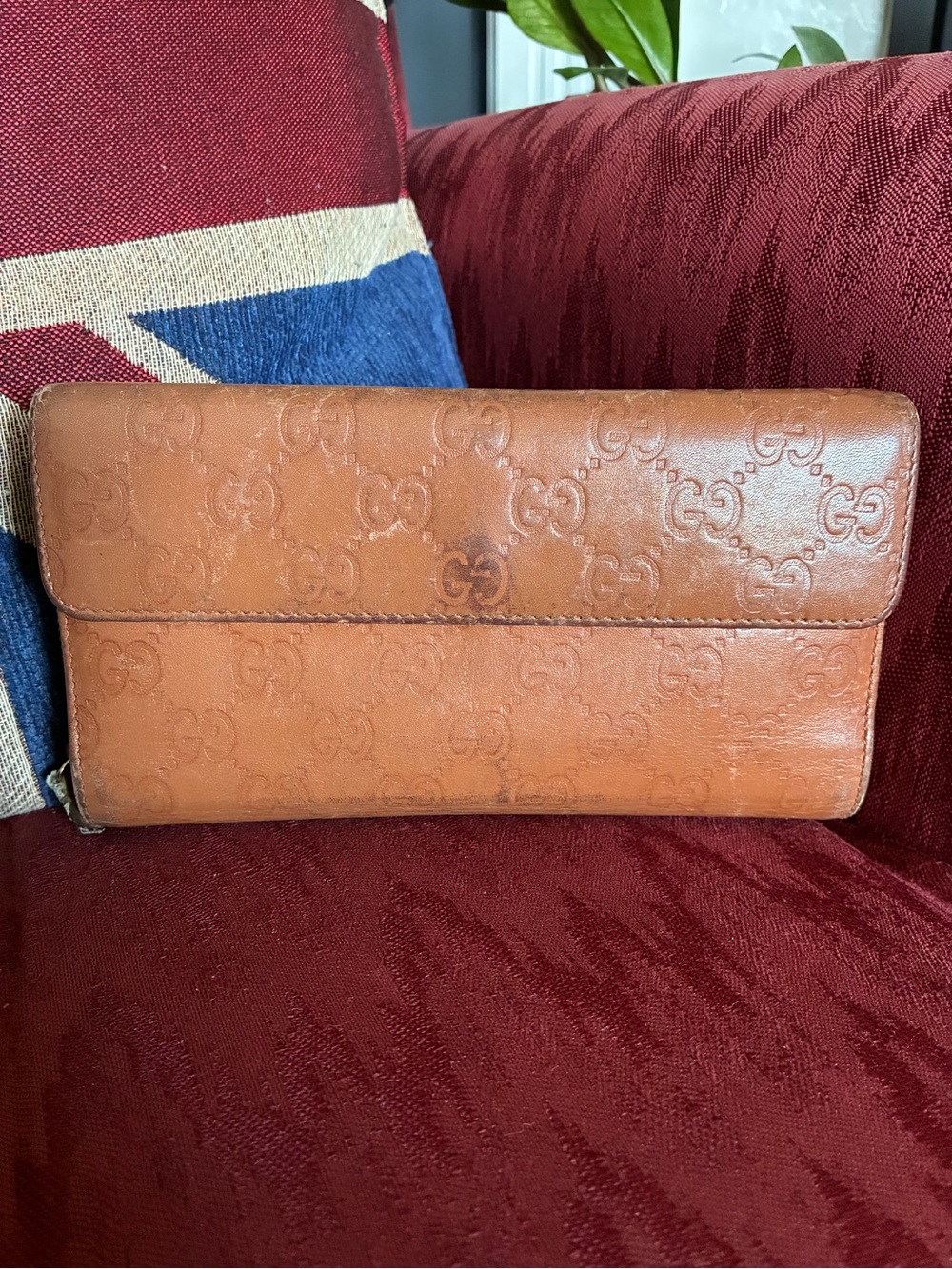Gucci Tan Embossed GG Guccissima Leather Wallet Clutch